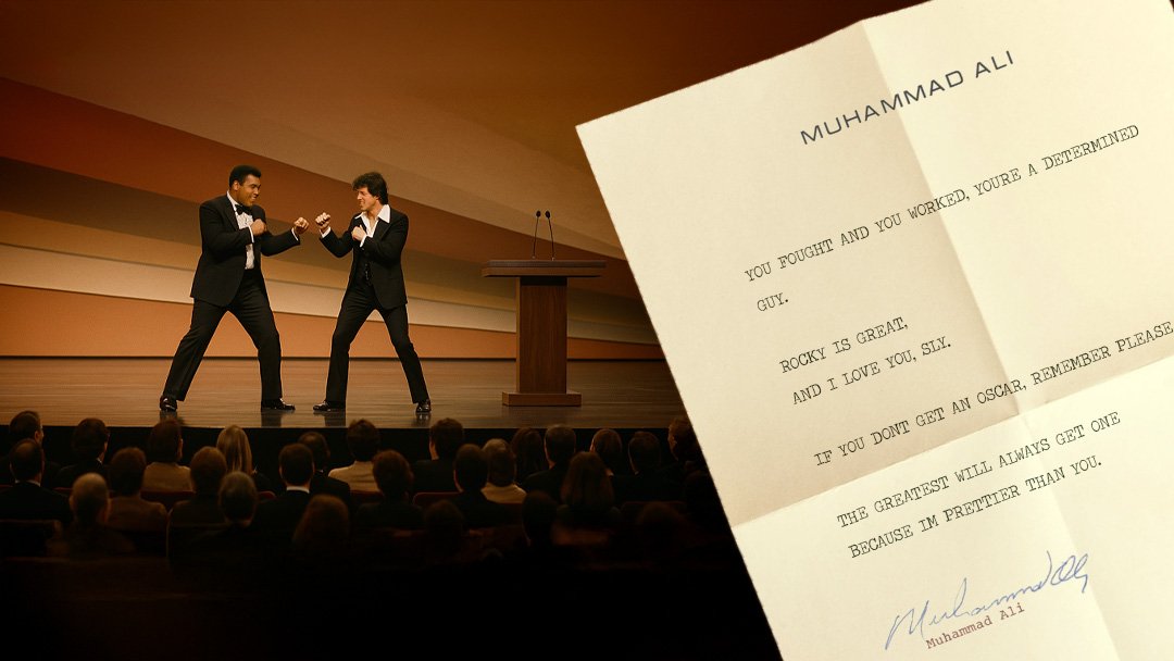 muhammad-ali-sylvester-stallone-spar-at-oscars Muhammad Ali Boxes Sylvester Stallone