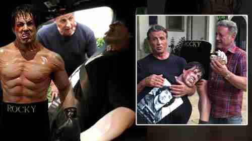 Sly and Frank Stallone Mess Around with Life-Like Rocky Statue